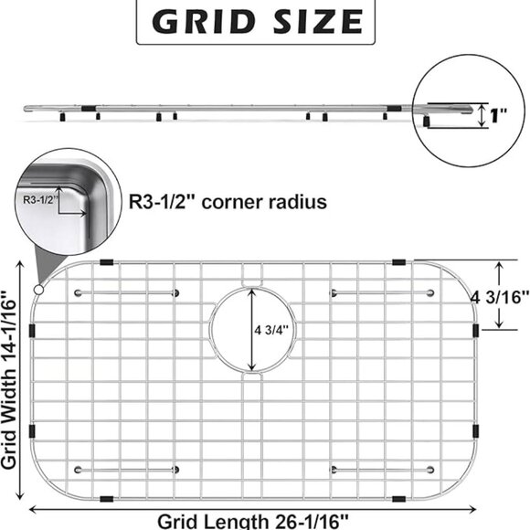 Sink Protector Grid 26-1/16" x 14-1/16", Rear Drain with Corner Radius 3-1/2", 3 - Picture 2 of 4